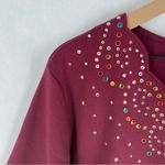 Quacker Factory Burgundy Rhinestone Jewel Embellished Scalloped V Photo 4
