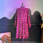 AQRL Italy Pink & Green V Neck Geometric Puff Sleeve Dress Photo 3