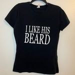 Women’s Black “I Like His Beard” Short Sleeve Fitted Tee Size Medium Photo 0