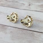 Vintage Clip On Earrings Gold Tone, Faux Pearl, Iridescent Center Photo 7