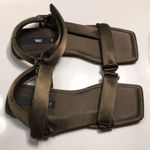 ZARA  Women’s Satin Olive Green Self-Fastener Ankle Strap Slide Sandals Photo 3