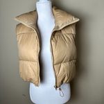 Puffy Crop Vest Lightweight Sleeveless Warm Outerwear Puffer Vest Size Small Tan Photo 1