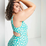 Peek & Beau Curve Tie Front Cut Out Swimsuit Green Sunflower Plus Size 20 NWT White Photo 1