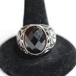 Source Unknown Powerful Black Oval Beveled Stone Black Silver Engraved Band Multi Size Rings Photo 0