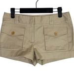 BCBGMAXAZRIA  Low Rise Cargo Cuffed Shorts Faux Pockets Flat Front 2 Tan Khaki Photo 0