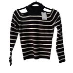 Olivaceous Striped Cutout Shoulder Mock Neck Sweater Top, Size M Photo 0
