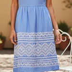J.Crew  Cornflower Blue White Embroidered Strapless 100% Cotton Dress 12 Summer Photo 0