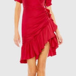 Mac Duggal 26928 NWT Red Short Puff Sleeve Faux Wrap Mini Dress Photo 0