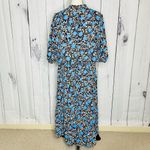 Ann Taylor NWT Blouson Midi Dress Navy Floral Sz 14 Short Sleeve Lined Photo 6
