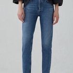 AGOLDE Jamie High Rise Slim Straight Distressed Raw Fray Hem Denim Jean 24 Photo 0