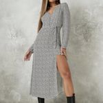 Missguided White Sprinkle Print Half Button Long Sleeve Midi Tea Dress Large Photo 1