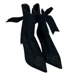 Hollywould Black Lace Overlay Ankle Boots 6.5 – Pointed Toe Bow Tie Photo 1