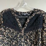 Miss Me  Black Lace Ditsy Floral Gypsy Boho Button Down Peasant‎ Blouse Photo 2