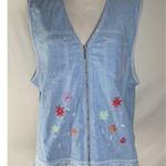 draper's & damon's Draper’s & Damon’s Blue Vest Grandmacore Embroidered Flowers Fringe Hem LP Photo 0