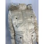 Esprit 2000s Faux Fur Hooded Cream Winter Puffer Coat Size Medium Photo 4