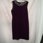 Calvin Klein Deep Purple Dress Embellished FAUX PEARL Neckline WOMENS SIZE 14 Photo 3