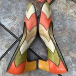 Vintage Mid Century Disco Square Toe Colorblock Leather Pumps Heel 9.5 MCM Retro Orange Photo 3