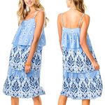Southern Tide Hurricane Blue Abstract Print Rayelle Midi Tiered Dress Size Small Photo 1