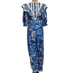 Farm Rio Full of Flowers Floral Jumpsuit Blue White Crochet Trim V Neck Boho Photo 7