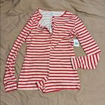 Red Pink and White Striped Long Sleeve Onesie Large NWT Photo 1