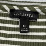 Talbots  Striped Tie-Waist T-Shirt Olive Green White Ribbed‎ Knit Top Size M Photo 3