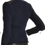 IRO  Ceylona Leather Trimmed Navy & Black Knit Jacket Sz 38 (M) US Sz 6 Photo 2
