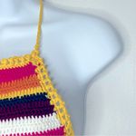 Striped Crochet Halter Crop Top‎ Size M NWT Yellow Size M Photo 3