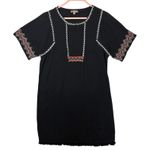 LILLA P Gauze Embroidered Dress Black Tassel Fringe Short Sleeve sz S Boho Photo 0