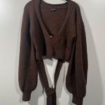 For Love & Lemons Cropped Amelia Sweater Chic Brown Knit with Back Tie Size XL Photo 3