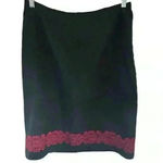 Loft Ann Taylor  Women's Wool Pencil Skirt Black Red Embroidered Hem 14 Photo 1