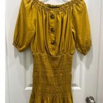 ZARA Rustic Mustard Yellow Smocked Linen Blend Off The Shoulder Mini Dress Sz M Photo 0