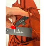 Lulus NWT  So Loving Rust Orange Satin Pleated Lace-Up Backless Maxi Dress Size M Photo 6