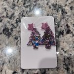 Multicolor Glitter Christmas Tree Earrings – Holiday Statement Jewelry Pink Photo 2