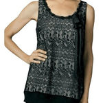 CAbi  Emily Floral Black Lace With  Champagne‎ Lining Chiffon Trim Top EUC XS Photo 0