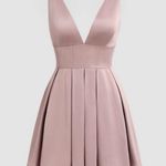 Cider Pink Satin V Neck Ruffle Mini Dress Photo 0
