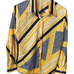 Vintage Masson Qiana size 16 top z& scarf 1970’s nylon geo print button down. Yellow Photo 0
