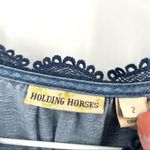Holding Horses Anthropologie  Chambray Pleated Eyelet Boho Crochet Top Photo 6