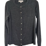 Carolyn Taylor Gray Pearl Button Front Cardigan Size Medium Dark Academia Preppy Photo 0