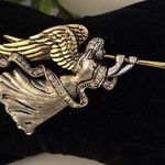 Vintage Angel Blowing Horn Brooch Pin Gold Photo 0