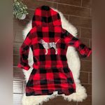 PINK - Victoria's Secret Victoria's Secret Pink Bling Plaid Fleece Hooded Robe Red/Black/Silver Sz XS/SM Photo 5