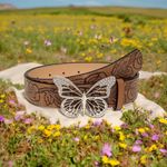 Butterfly Buckle Vintage Style Embossed Brown Waistband Western‎ Jeans Belt Photo 5