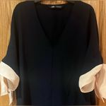 ZARA Navy Blue Flowy Mini Shift Dress w/ Contrating Nude Pink Bows Size Medium Photo 5