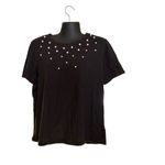 ZARA  black cotton pearls top tee shirt short sleeve women’s Large Photo 1