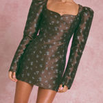 Pretty Little Thing BROWN DITSY FLORAL JACQUARD PUFF SLEEVE CORSET MINI DRESS Photo 0