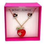 Betsey Johnson Back To School Apple Necklace and Hearts Earrings Set Photo 0