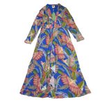 Farm Rio NWT  Macaw Flight Maxi in Blue Plunging V-neck Long Sleeve Dress L $220 Photo 3
