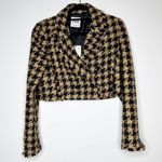 ZARA NWT Tweed Houndstooth Cropped Textured Blazer Jacket Women's Brown Size L Photo 2