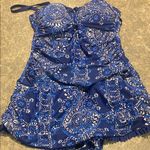 Stylish Blue Floral Women's One Piece Swimsuit Size 12 Photo 0