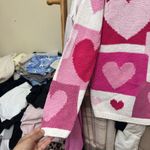 Talbots Vintage Hearts  Hand‎ Knit Sweater Size Small Pink Red Linen Cotton Photo 8