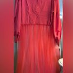 None NEW Pink Lapel Shirt Long Sleeve Sheer Tulle Skirt Poet Collar Maxi Dress L Photo 0